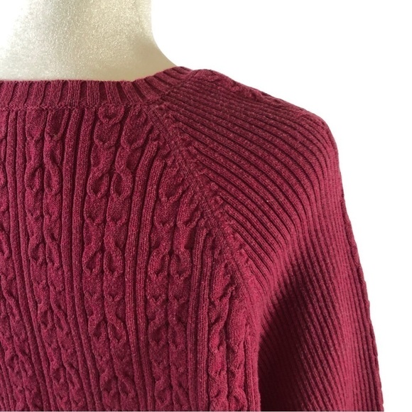 Eddie Bauer Cotton Pullover Sweater XL Red Cable Knit Raglan Sleeve - Picture 4 of 7